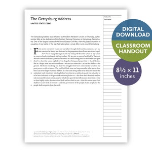 Gettysburg Address (United States | 1863) — Digital download — Classroom handout for letter-size paper — 8.5 by 11 printable for teachers