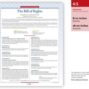 May include: A printed document titled "The Bill of Rights" with text in black ink. The document includes the text of the amendments to the U.S. Constitution. The dimensions are 8x10 inches and 16x20 inches.