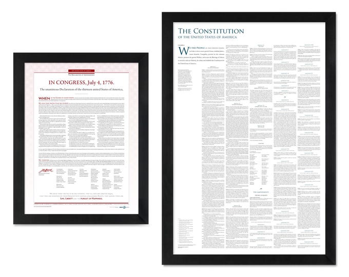 The Declaration of Independence and the Constitution of the United States: A set of 2 unframed prints