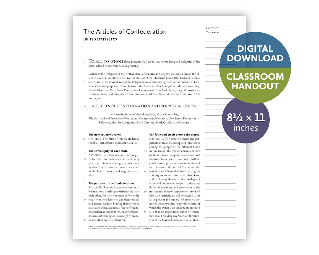 Articles of Confederation (united States | 1777) — Digital Download ...