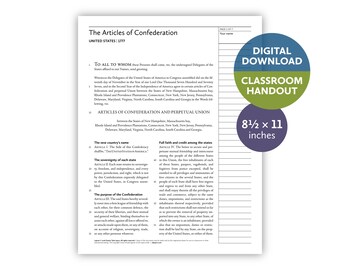 Articles of Confederation (United States | 1777) — Digital download — Classroom handout — 8.5 by 11 (letter-size) printable for teachers