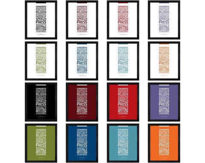 The First Amendment to the Constitution of the United States: An unframed print in multiple sizes and colors