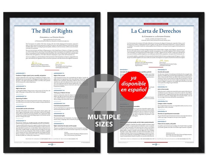 The United States Bill of Rights: A print in multiple sizes — now also available in Spanish