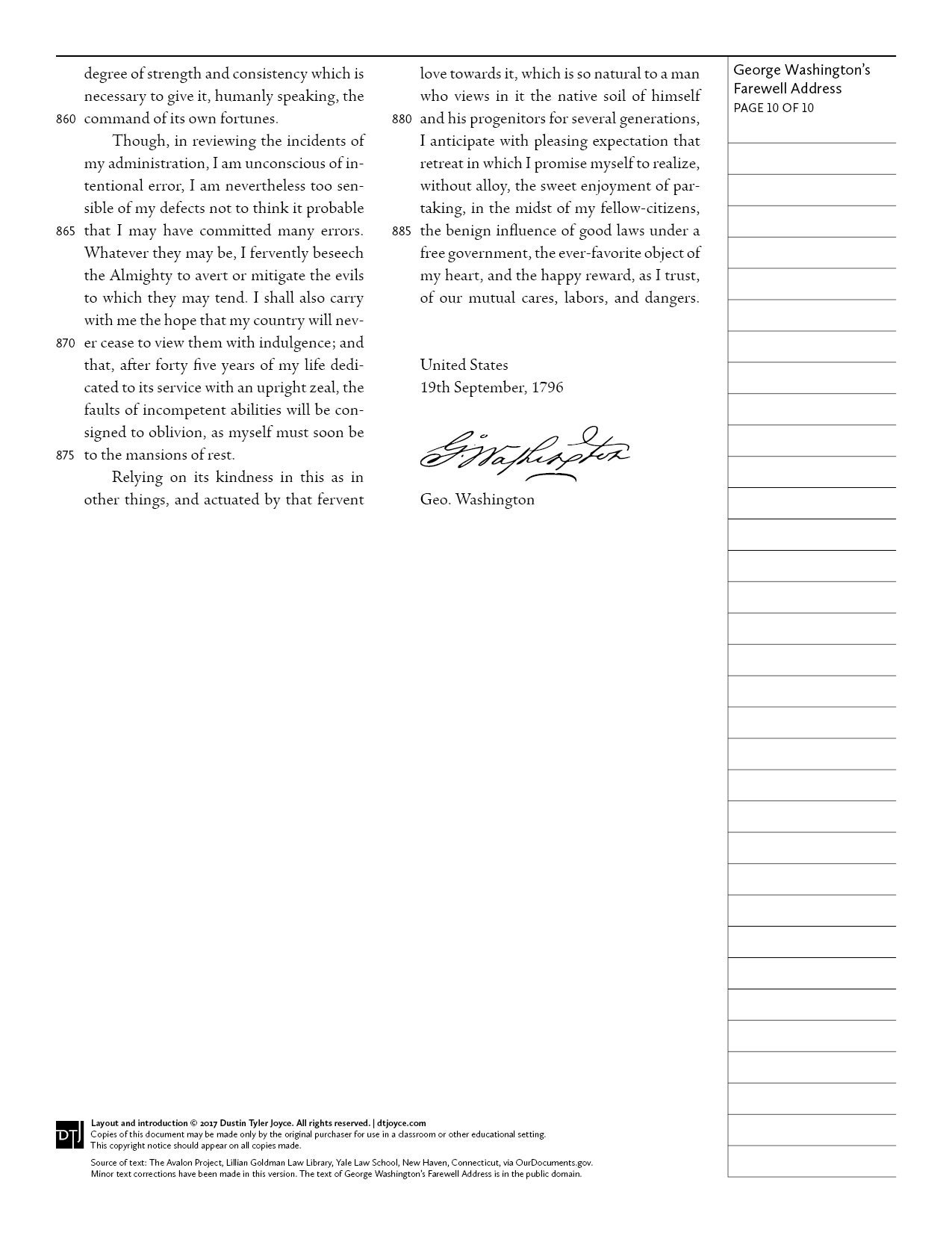 Washington's farewell address worksheet pdf