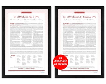 The United States Declaration of Independence: A print in multiple sizes in English or Spanish