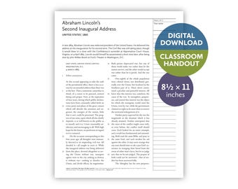 Abraham Lincoln’s Second Inaugural Address (United States | 1865) — Digital download — Classroom handout — 8.5 by 11 printable for teachers