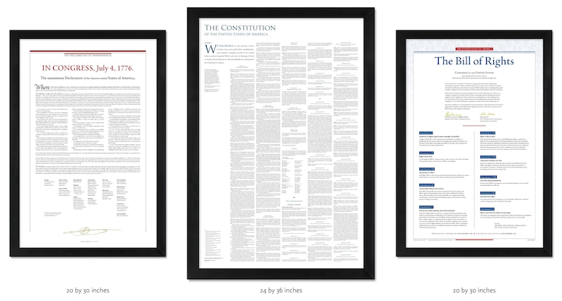 Americas Founding Documents: The Declaration of Independence the Constitution the Bill of Rights pack of 3 unframed prints 20 by 30 inches