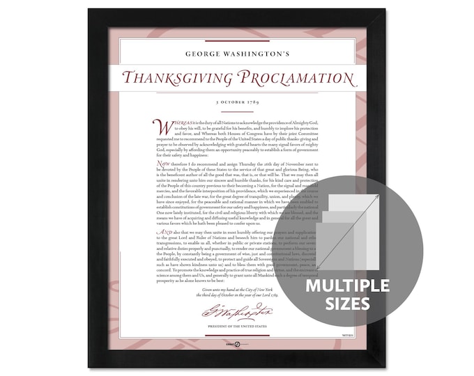 George Washington’s Thanksgiving Proclamation of 1789: A print in multiple sizes