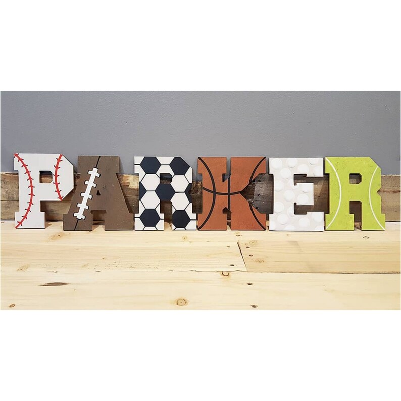 Sports Themed Letters Nursery Decor Hanging Wall Baby Boy Room Basketball Baseball Football Soccer