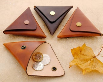 Folded leather coin pouch (Various Colours Available)