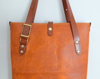 Leather Tote Bag (Tan/Chestnut)