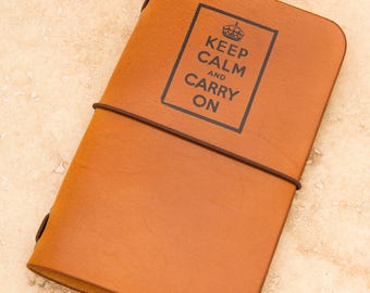 Leather Field Notes or Moleskine Cahier Notebook Cover (Keep Calm)