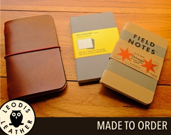 Leather Field Notes or Moleskine Cahier Notebook Cover, Made to Order