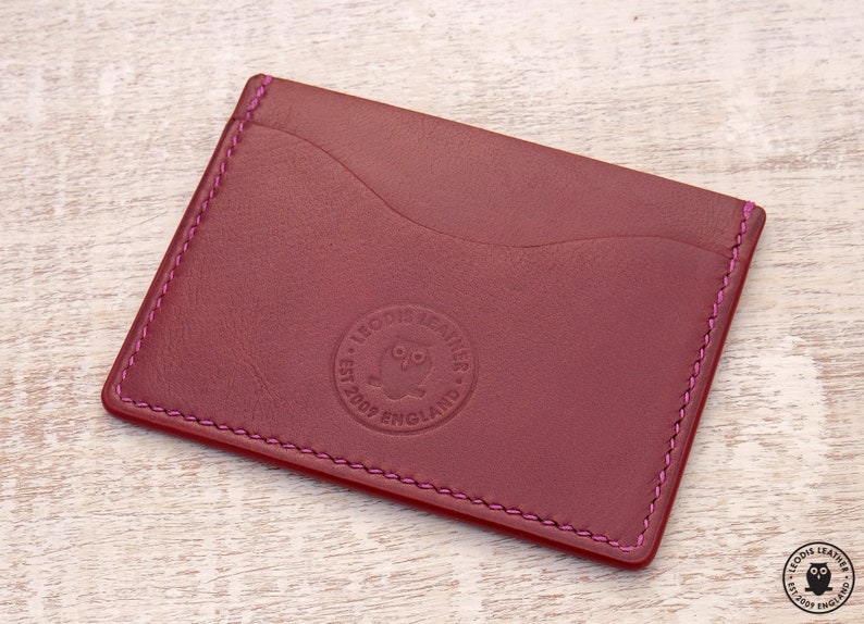 Leather Minimalist Card Wallet Plum Buffalo Calf image 3