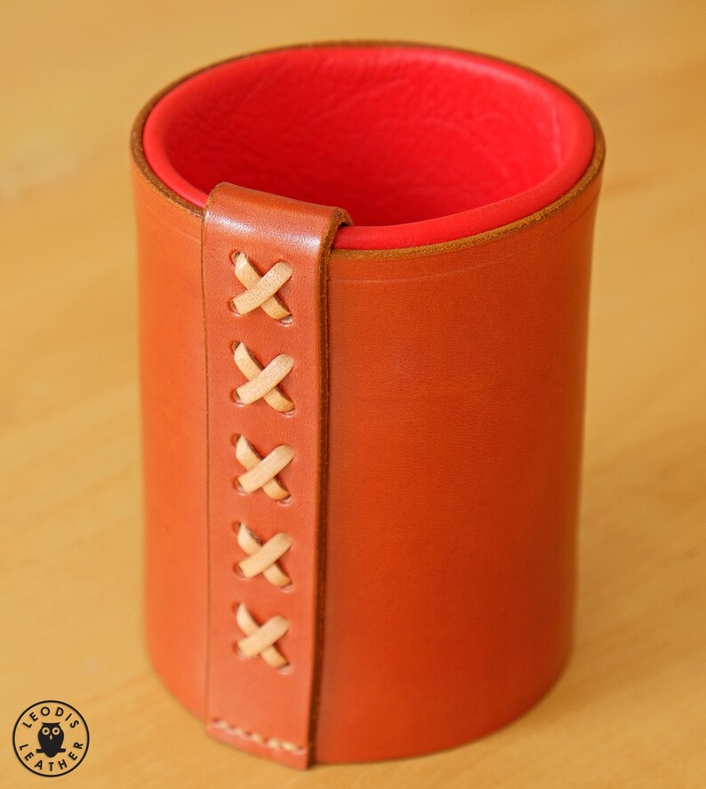 Leather Pen Holder Pot Metallic Copper image 2