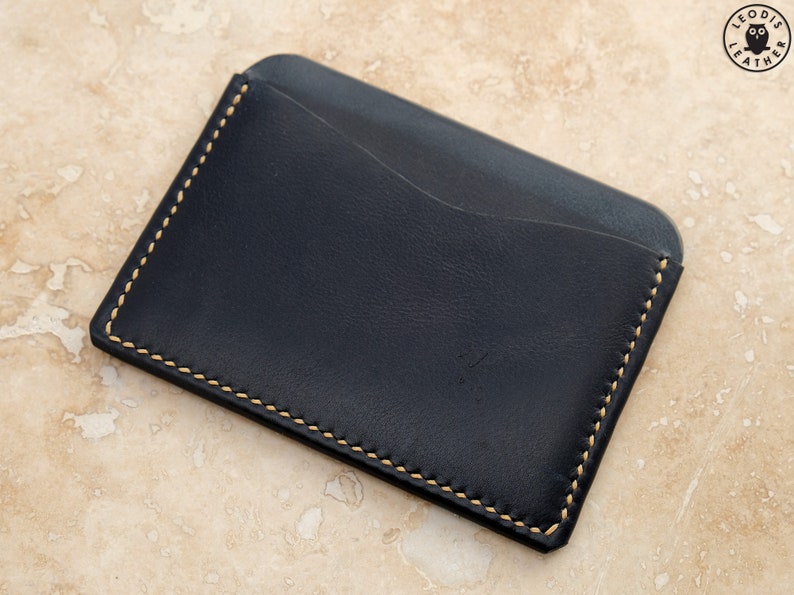 Leather Minimalist Card Wallet Black Buffalo Calf image 3