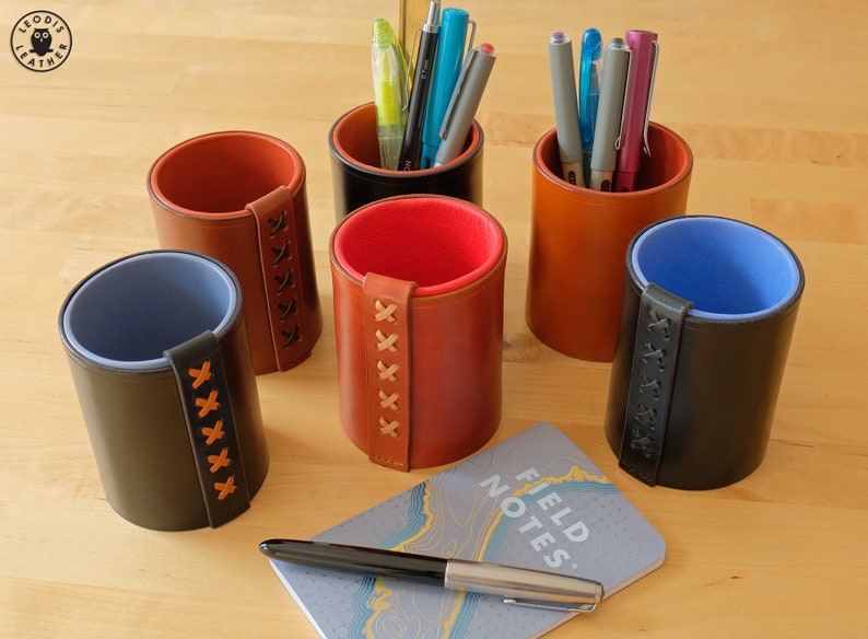 Leather Pen Holder Pot chestnut Bridle Etsy