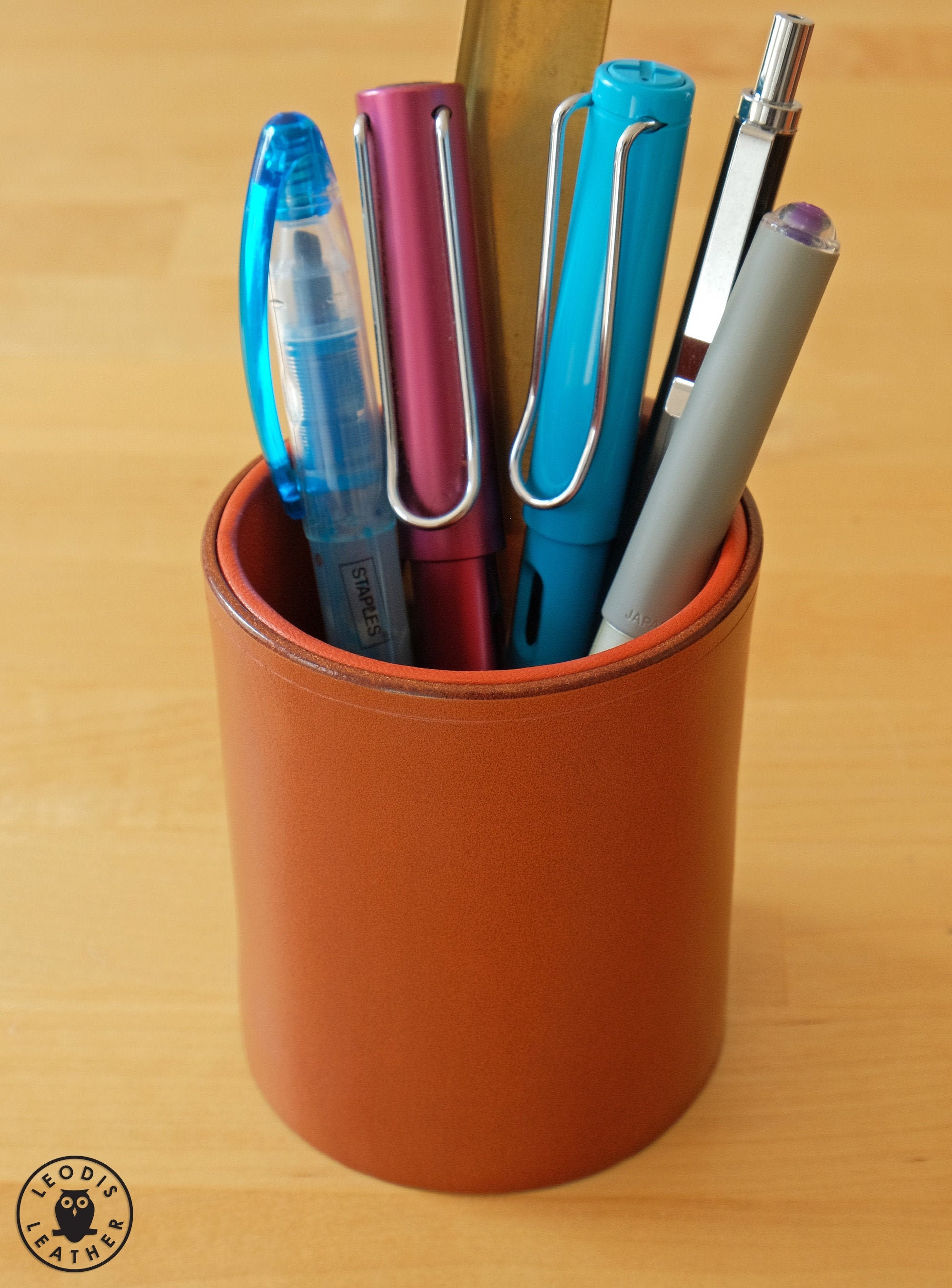 Leather Pen Holder Pot chestnut Bridle Etsy