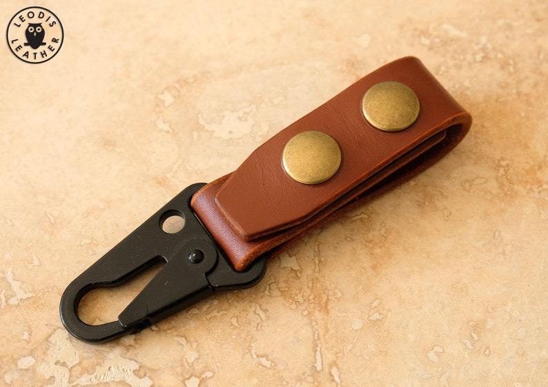 Leather Snap Hook Keyring Hanger Dark Tan image 1