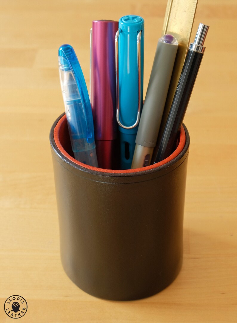 Leather Pen Holder Pot black Bridle Etsy
