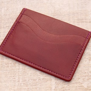 Leather Minimalist Card Wallet Plum Buffalo Calf image 1