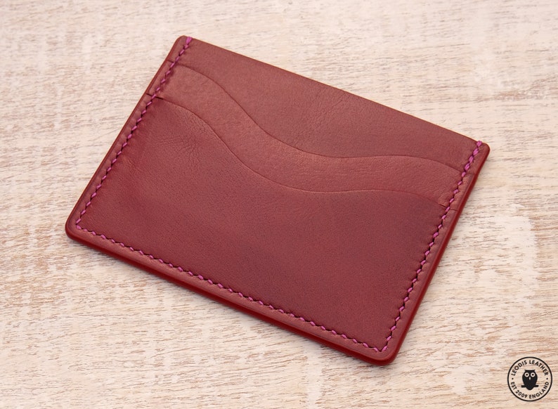 Leather Minimalist Card Wallet Plum Buffalo Calf image 1