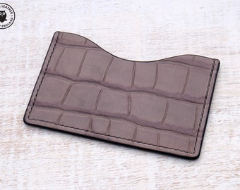 Leather Micro Card Wallet (Grey Crocodile Print)