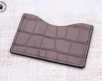 Micro Card Wallet aus Leder (Grau Krokodildruck)