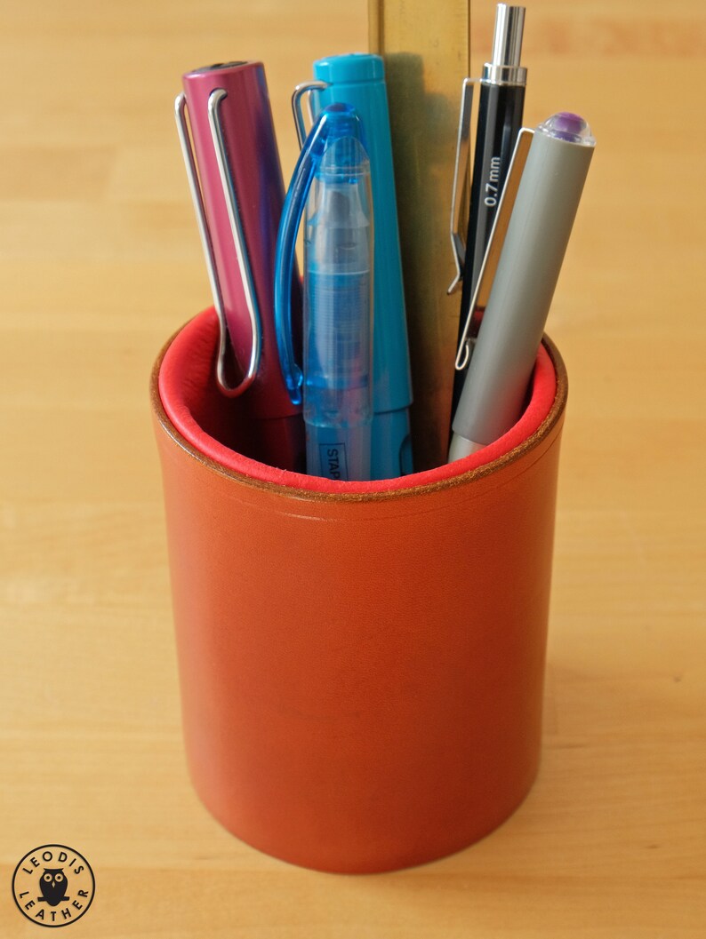 Leather Pen Holder Pot Metallic Copper image 1