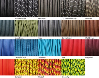 550 Paracord (Cordon Parachute) - 19 Couleurs - USA Made (1m)