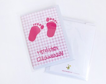 Greeting card for birth or baptism: baby girl