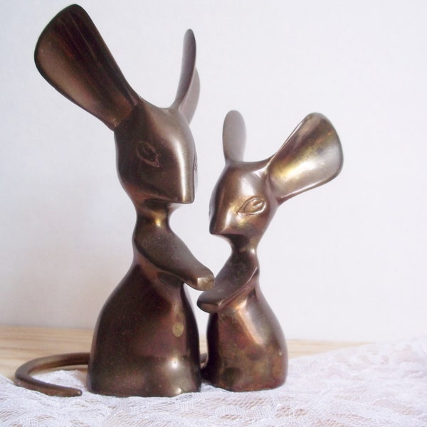 Brass Mice Figurines Nursery Decor Vintage Home Decor Collectable Retro Gift Idea