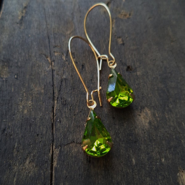 Vintage Earrings Green Glass Dangles jewelry  Accessories Gift Idea For Her Under 15 St. Patrick's Day