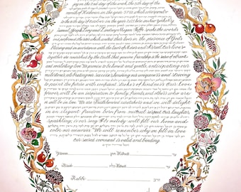 oval Burgundy floral big Ketubah