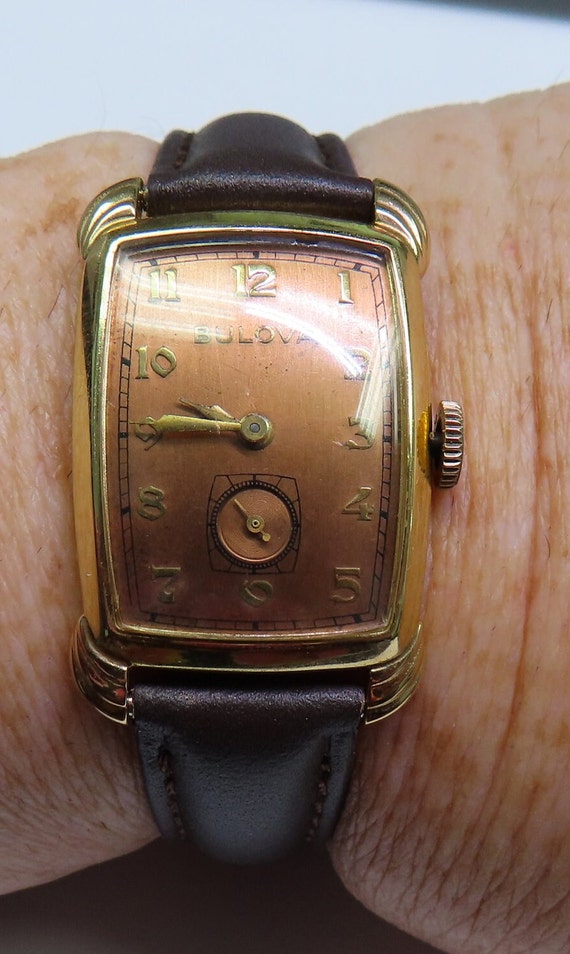 Vintage 14 KT Yellow Gold Bulova Art Deco Men's W… - image 2