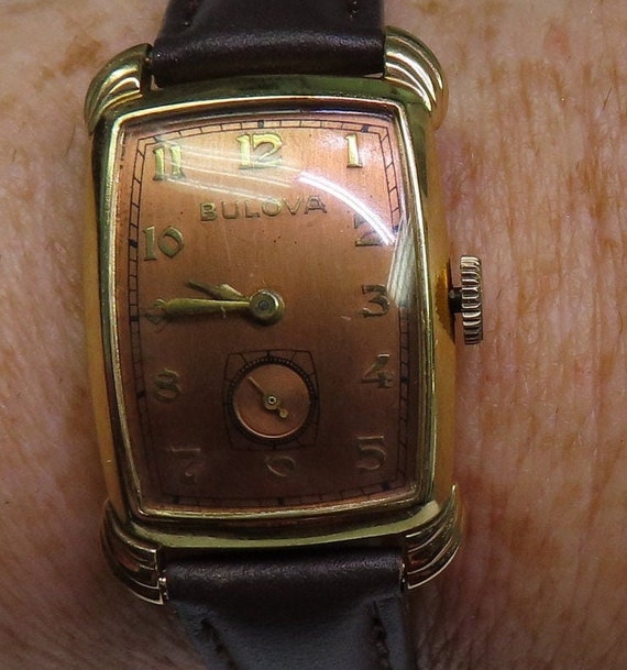 Vintage 14 KT Yellow Gold Bulova Art Deco Men's W… - image 1