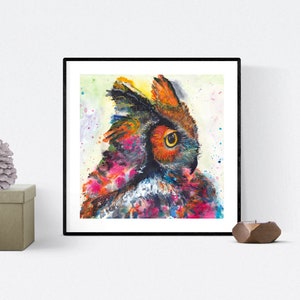 Owl portrait colorful art print by Ellen Brenneman