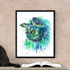 Cat colorful portrait art print by Ellen Brenneman image 1