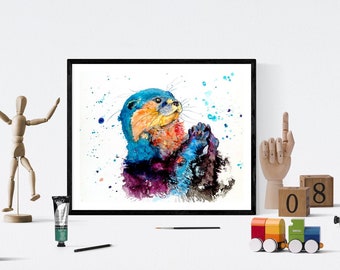 Otter portrait colorful art print by Ellen Brenneman