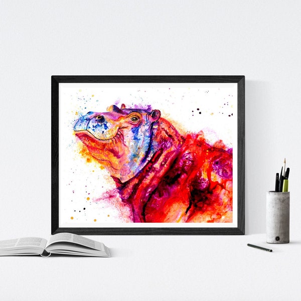 Hippo colorful art print by Ellen Brenneman