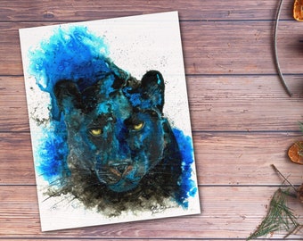 Black panther art print, panther spirit animal, colorful animal wall art