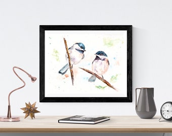 Chickadees watercolor art print by Ellen Brenneman