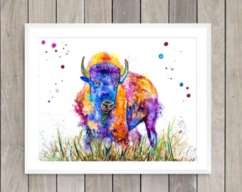 Bison buffalo colorful art print by Ellen Brenneman