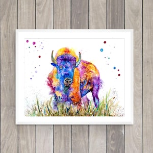 Bison buffalo colorful art print by Ellen Brenneman