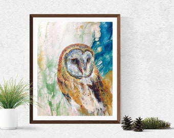 Barn Owl colorful art print by Ellen Brenneman