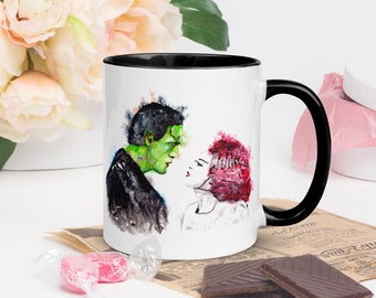 Frankenstein and Bride Valentine mug, You make me feel alive, horror monster gift