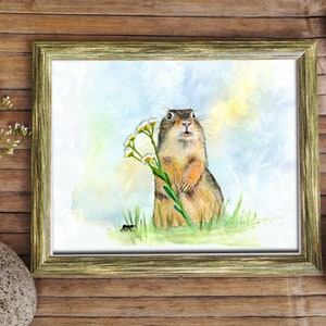 Prairie dog art print, prairie dog watercolor, cute animal art image 3
