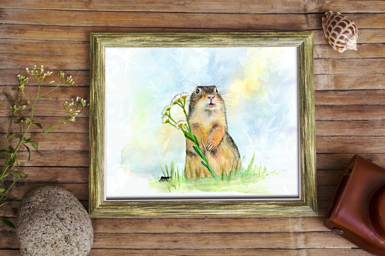 Prairie dog art print, prairie dog watercolor, cute animal art image 3