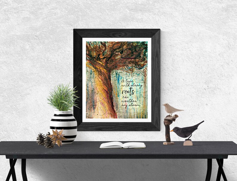 Tree Inspiration wall art tree with quote art print vintage Etsy