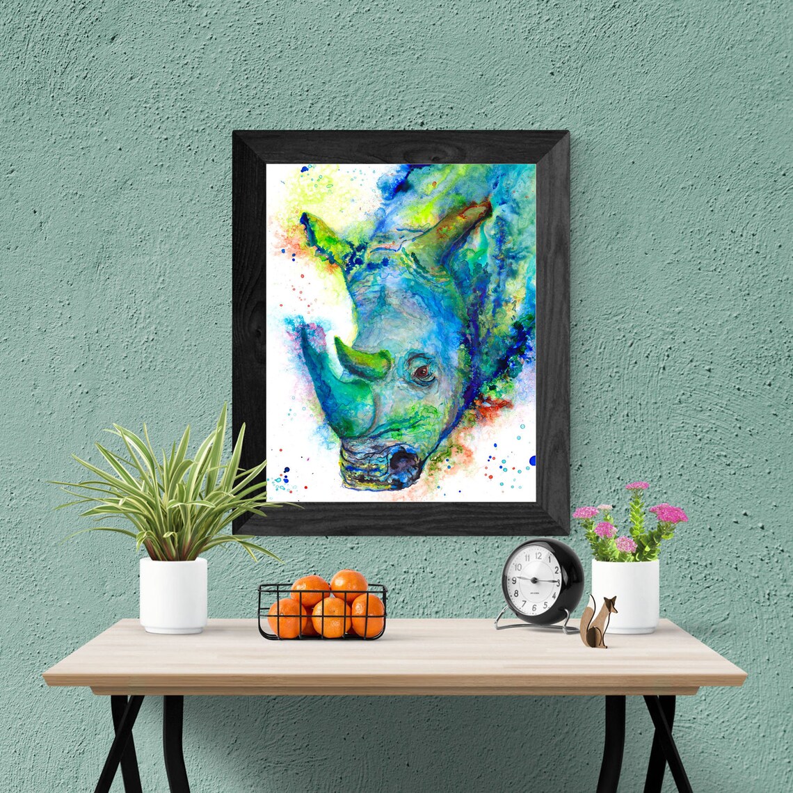 Colorful Rhinoceros art print wall decor by Ellen Brenneman Etsy